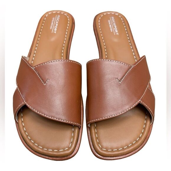 NIB Rockport Total Motion Zadie Leather Slide Sandals Spiced Rum Size 7 - Picture 2 of 3